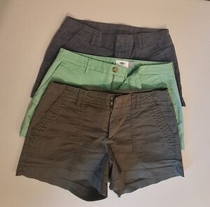 Old Navy Lot Of 3 Chino Shorts Olive Gray Green Size 4 Cotton Stretch Pockets